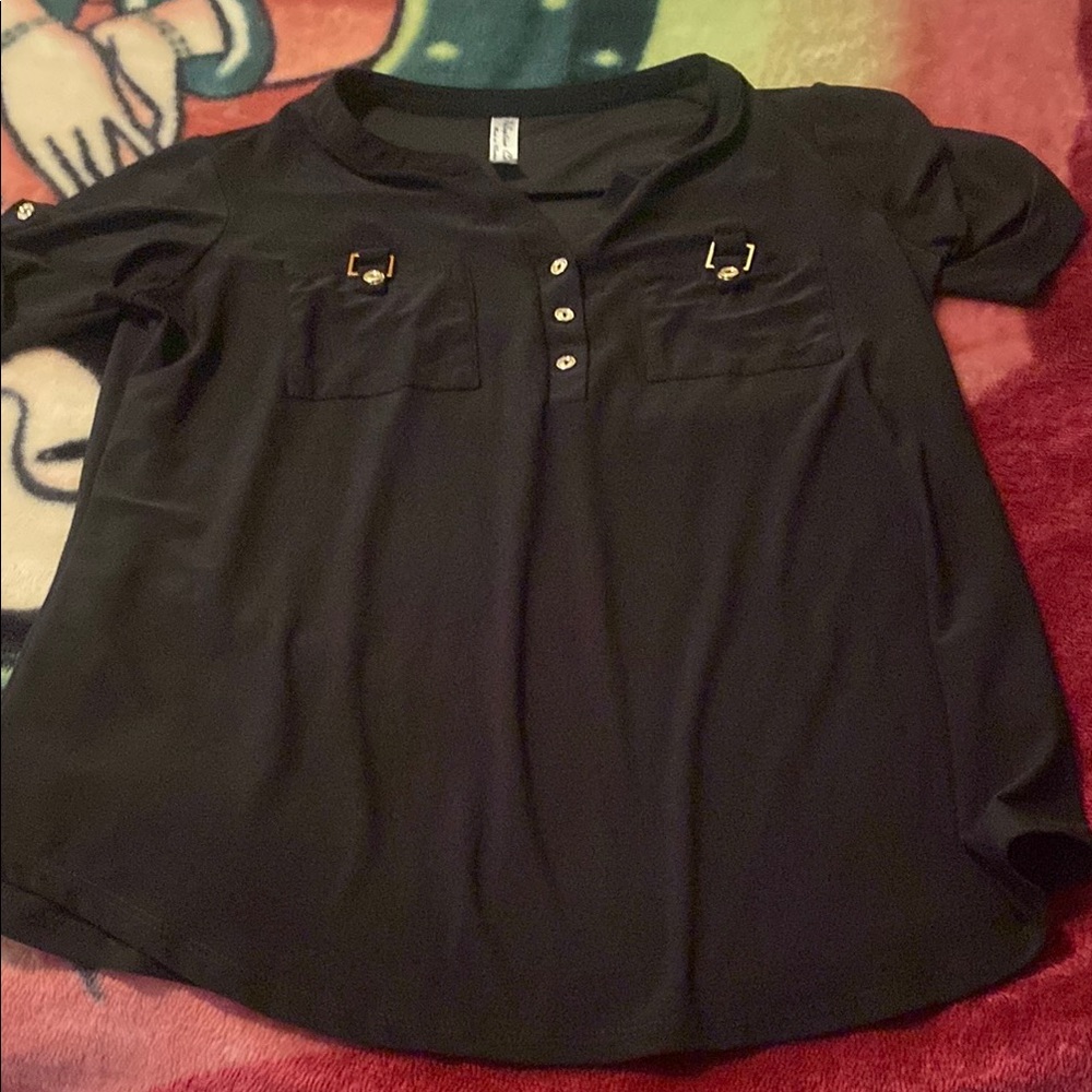 Perseption Concept Black Blouse With Button Accen… - image 1